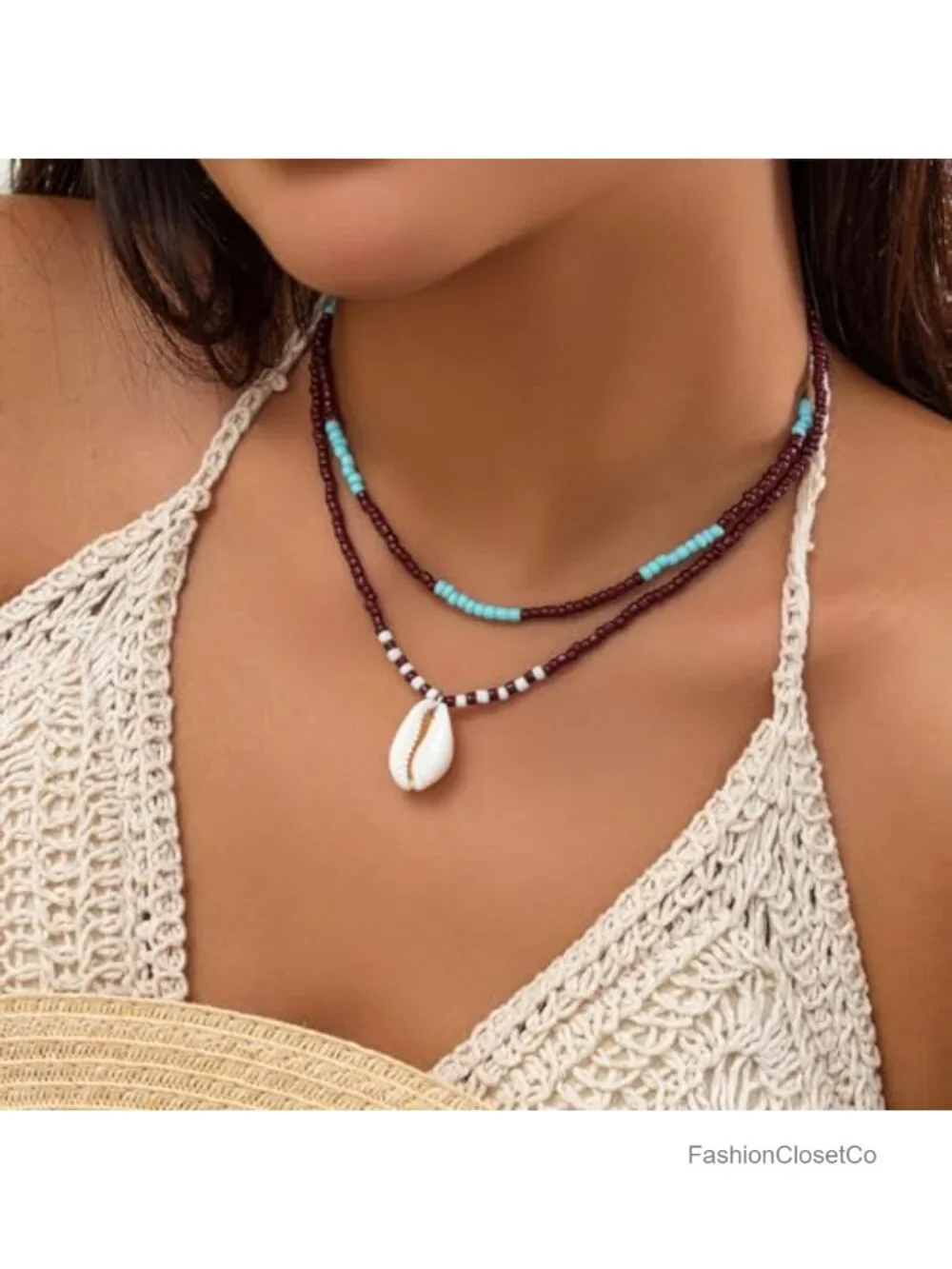 Boho Beaded Choker Necklace Layered Starfish Shell Charm Summer Beach Jewelry